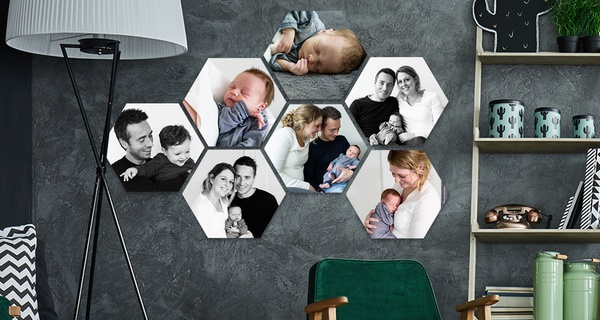 Jouw foto's in hexagon-vorm op forex via Fotoproducten, exclusief verzending