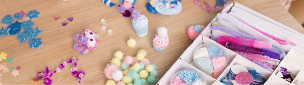 Craft materials scattered out on the table