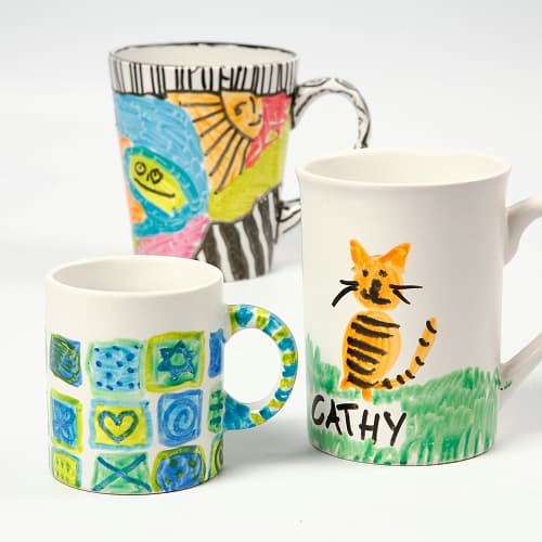 Porcelain Mugs decorated with Marker Pens