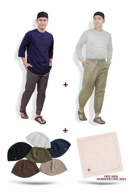 [Road to Ramadhan] Aman Polo Top + Ankle Length Pants + Zayn Knit Kopiah + Free Men Handkerchief 2025