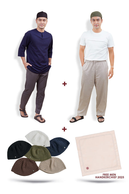 [Road to Ramadhan] Aman Polo Top + Tc Men Relaxed Pants + Zayn Knit Kopiah + Free Men Handkerchief 2025