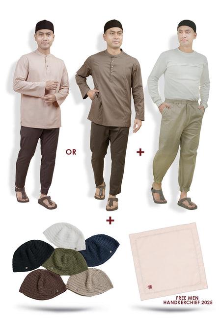 [Road to Ramadhan] Amir Polo Top/Anas Top+ Ankle Length Pants + Zayn Knit Kopiah + Free Men Handkerchief 2025