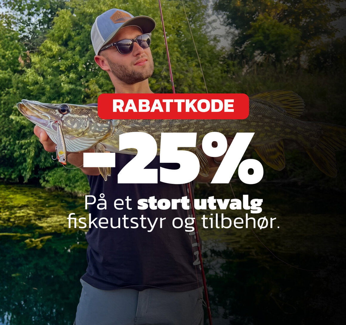 -25% på et stort utvalg fiskeutstyr og tilbehør!