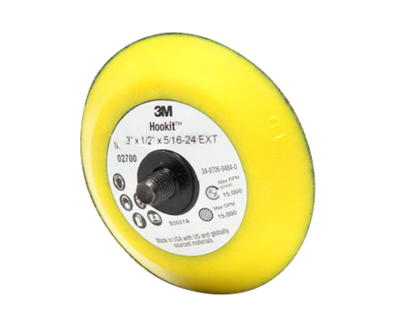 Image of 3M™ Hookit™ 02700 Yellow 3" x 1/2" x 5/16-24 External Firm Disc Pad - 5/Pack
