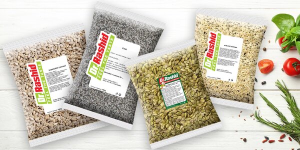 Semínka po 500 i 1000 g: slunečnice, quinoa, chia i len