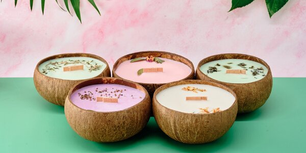 Svíčky v kokosu: 100% sójový vosk a dřevěný knot