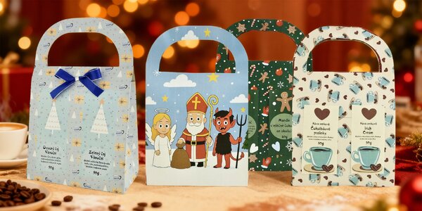 Dárkové tašky s čaji i mandlemi v čokoládě