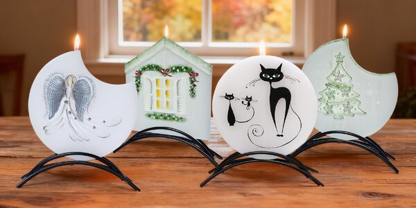 Ručně malované svíčky ve stojánku a dárkové krabičce