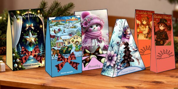 Vánoční dárkové krabičky s perníčky, mandlemi i čajem