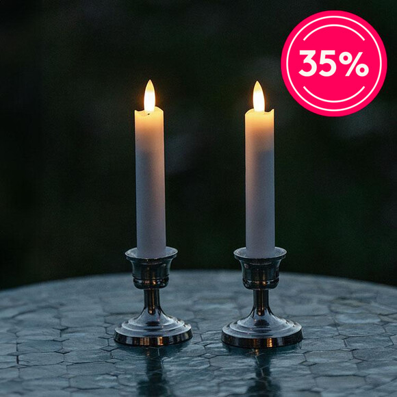 Korte batteridrevne stearinlys, Hvit 2 stk.