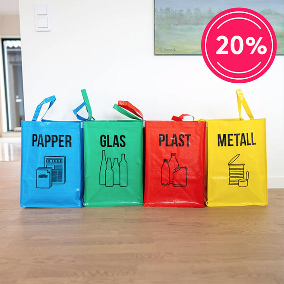 Källsortering glas, papper, metall & plast