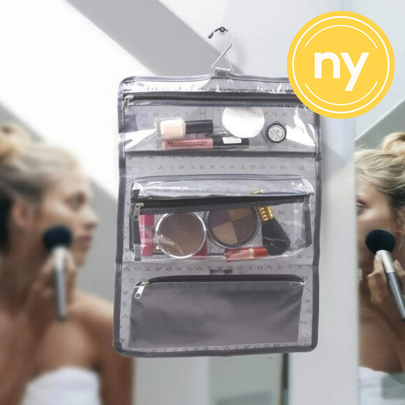 Hängande liten necessär,  lätt, TRAVEL - SACCHETTO BEAUTY, 27 x H 39 cm, Grå