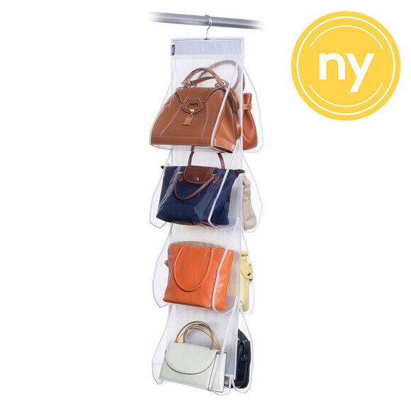 Hängande förvaring för väskor, 8 stora fack, PORTA BORSE, 33 x H 120 cm, Klar