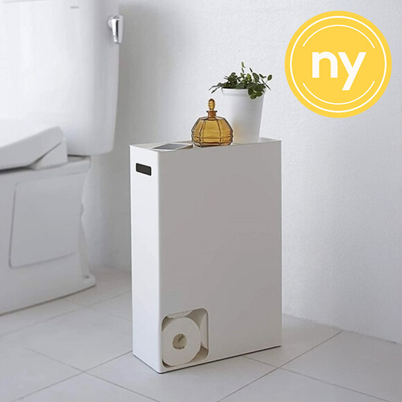 Behållare för toalettpappersrullar i metall, PLATE LARGE STOCKER, 33 x 12,5 x H 48 cm, Vit