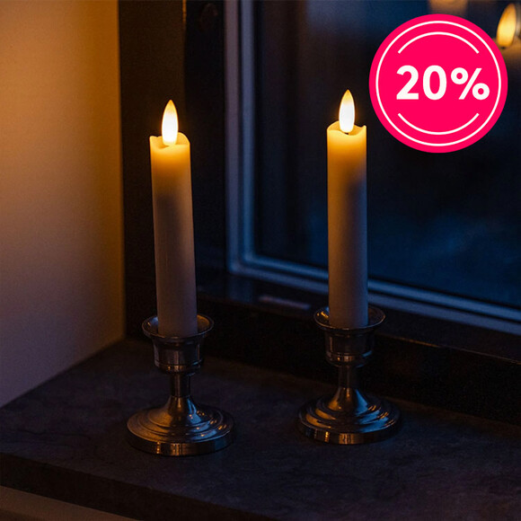 Kort batteridrivet stearinljus, Vit 2-pack