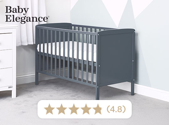 Baby Elegance Elle Sustainable Solid Wood Cot with Teething Rails in Grey