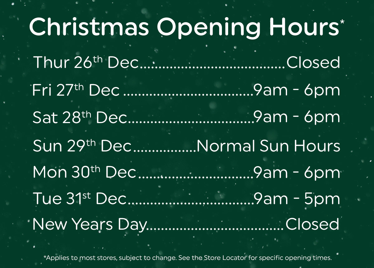 Christmas opening hours