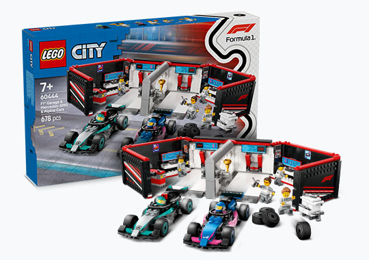 LEGO City 60444 F1 Garage & Mercedes-AMG & Alpine Cars Set