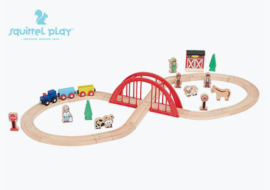 Squirrel Play Toy Wooden Figure 8 Train Track 35 Piece Set