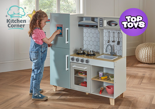 Kitchen Corner Deluxe Wooden Play Kitchen with 6 Accessories