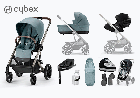 Cybex Balios S Lux Travel System Bundle with R129 Cloud G Car Seat 10 Piece Moon Black/ Sky Blue