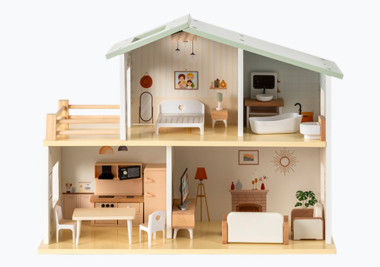 Mia's Modern Wooden Doll House including Furniture