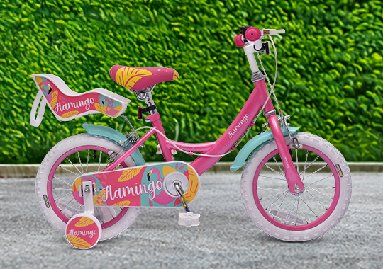 14 Inch Flamingo Bike with Doll Carrier Pink & White