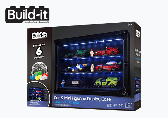 Build-It Car and Mini Figure Display Case LED Cabinet