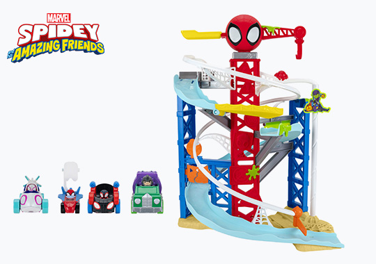 Marvel Spidey and His Amazing Friends Construction Zone Chaos Race Track Set