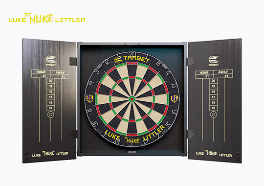 Luke Littler Dartboard Cabinet with Brass Steel-Tip Darts Set