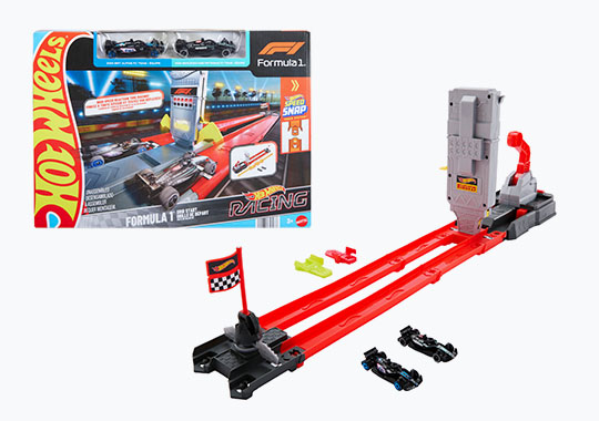 Hot Wheels Racing Track Formula 1 Grid Start Playset with 2 Die-Cast Vehicles