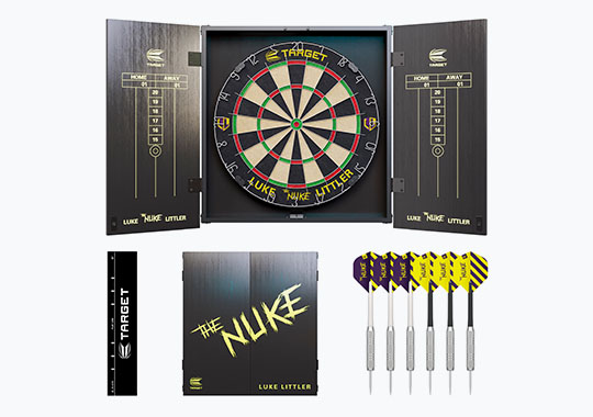 Luke Littler Dartboard Cabinet with Brass Steel-Tip Darts Set
