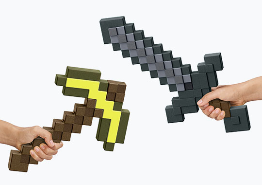 Minecraft Stone Sword Toy 42cm and Minecraft Golden Pickaxe Toy 35cm