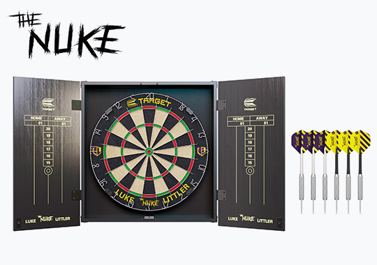 Luke Littler Dartboard Cabinet with Brass Steel-Tip Darts Set
