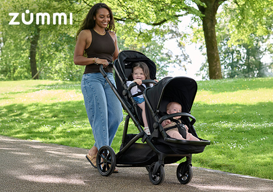 Zummi Strive Single-to-Double Travel System with EnfaSafe i-Size R129 Car Seat Midnight