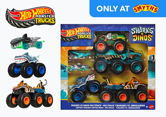 Hot Wheels Monster Trucks Sharks vs. Dinos 1:64 Die-Cast Cars Multipack