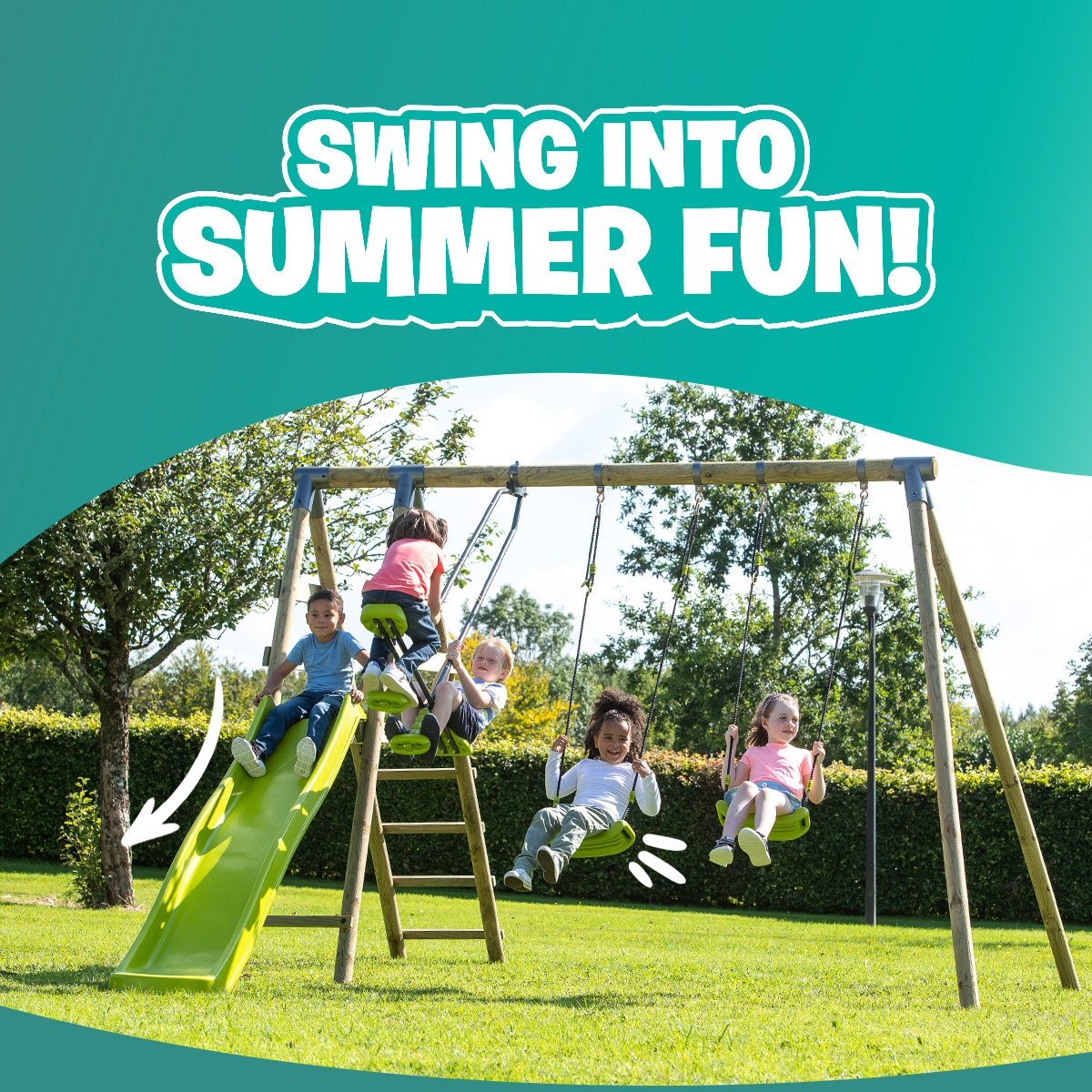 Wooden Play Centre Swing Set with Wave Slide