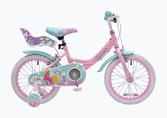 16 Inch Unicorn Bike with Doll Carrier Pink
