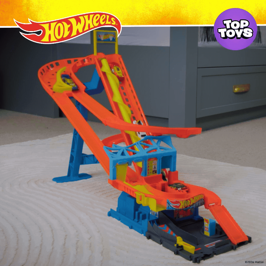 Hot Wheels City Roller Coaster Rally Playset with 5 Diecast Cars