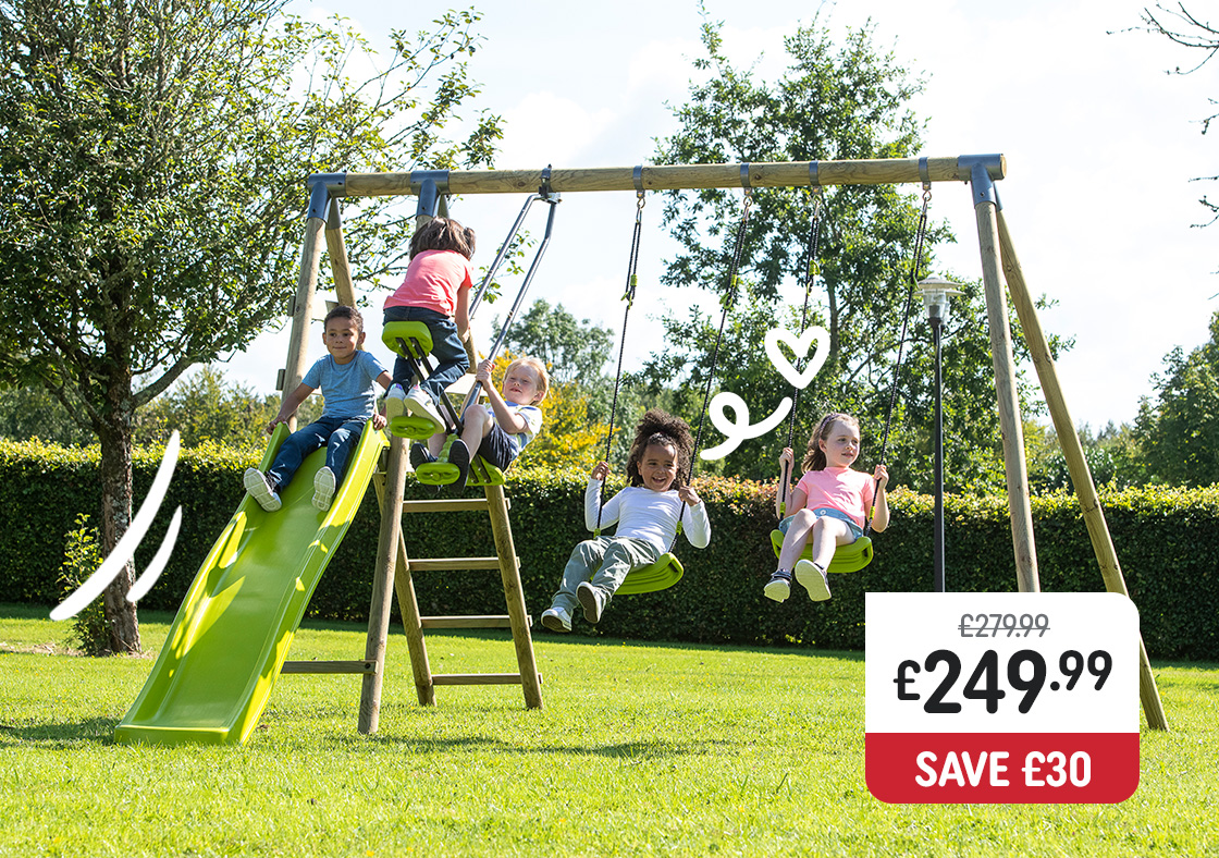 Wooden Play Centre Swing Set with Wave Slide