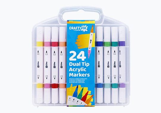 Crafty Co. Dual Tip Acrylic Twin Markers with Storage Case Set 24 Piece