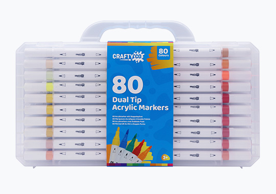 Crafty Co. Dual Tip Acrylic Markers with Storage Case Set 80 Piece