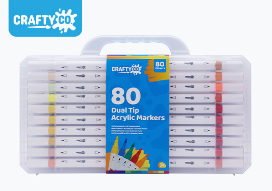 Crafty Co. Dual Tip Acrylic Markers with Storage Case Set 80 Piece