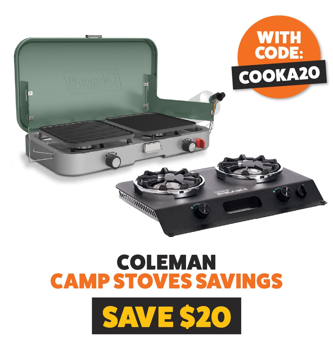 Coleman Camp Stoves – Save $20 with code COOKA20