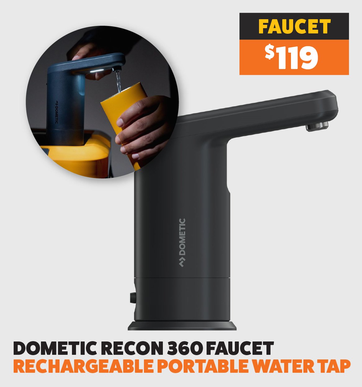 Dometic Recon 360 Faucet Rechargeable Portable Water Tap
