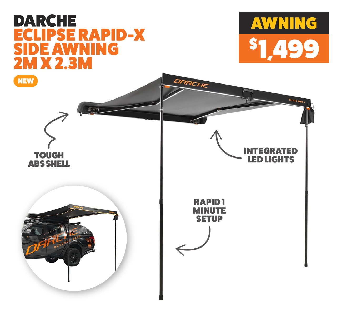 Darche Eclipse Rapid−X Side Awning 2m x 2.3m