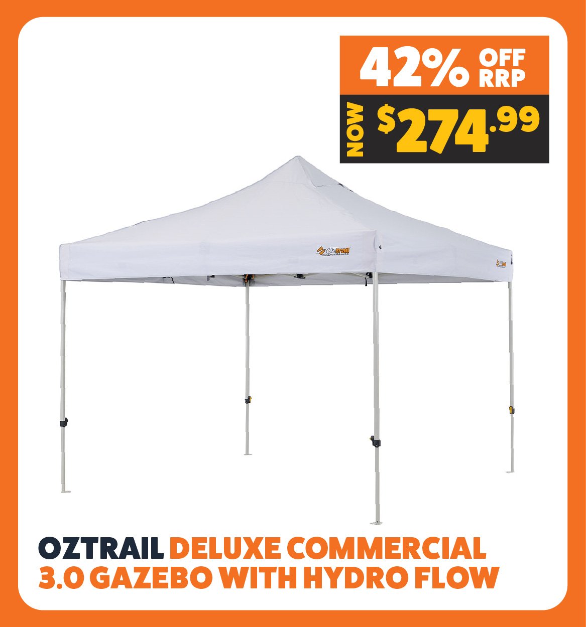 OZtrail Deluxe Commercial 3.0 Gazebo with Hydro Flow