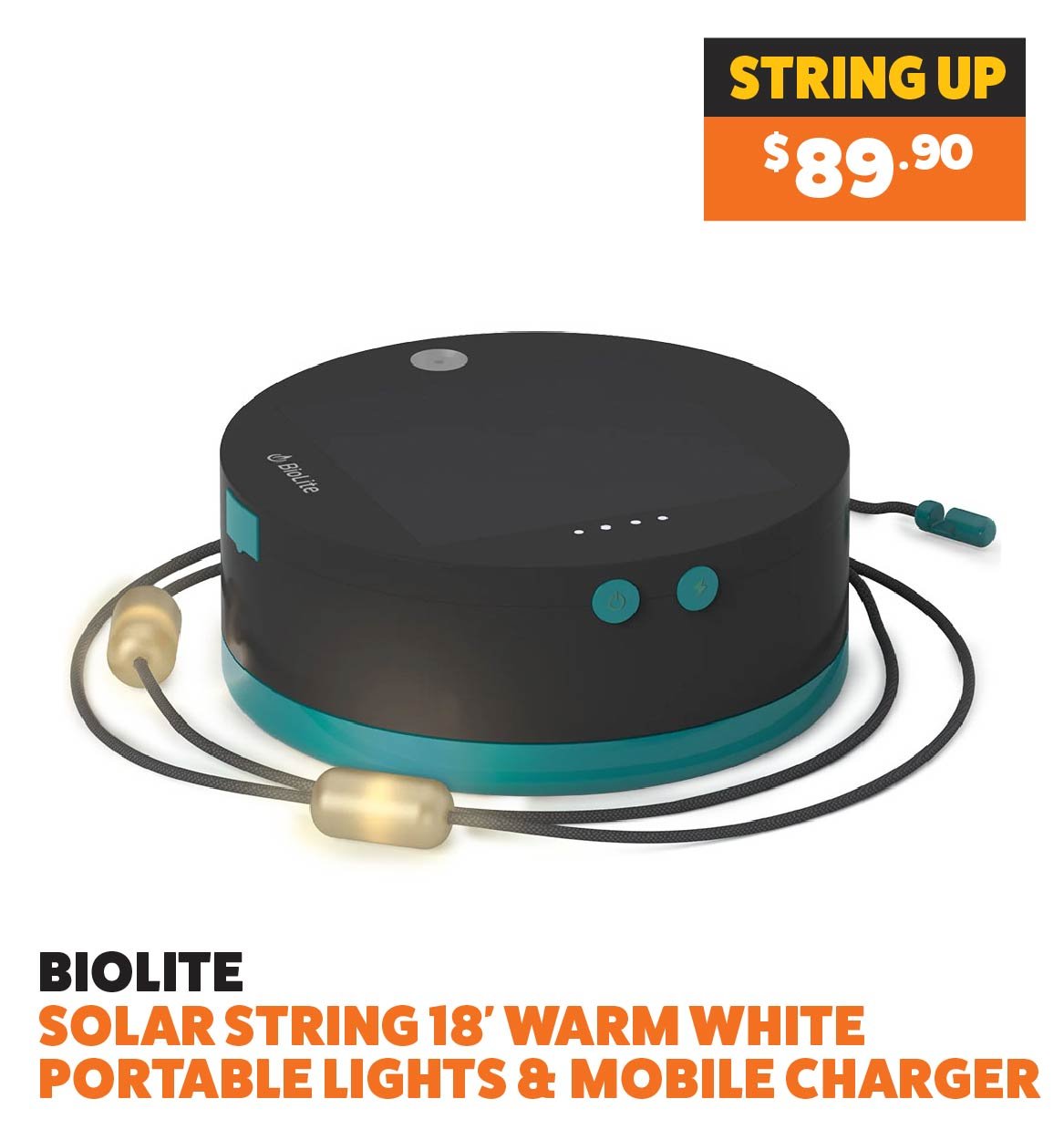 BioLite Solar String 18' Warm White Portable Lights & Mobile Charger