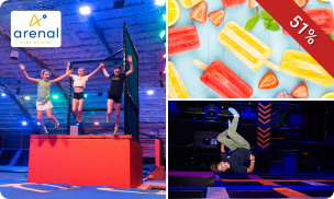 Toegang trampolinepark (1 of 2 uur) + sokken + ijsje + drankje