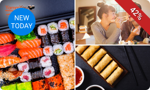 Sushibox (50 stuks) + 6 vegetarische loempia's om af te halen